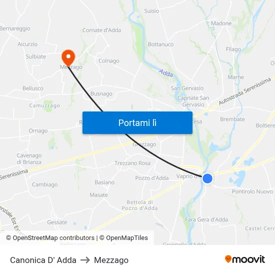 Canonica D' Adda to Mezzago map