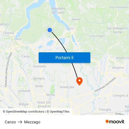 Canzo to Mezzago map