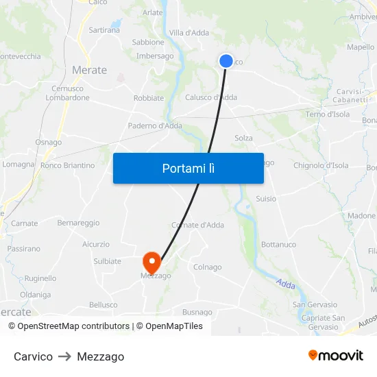 Carvico to Mezzago map