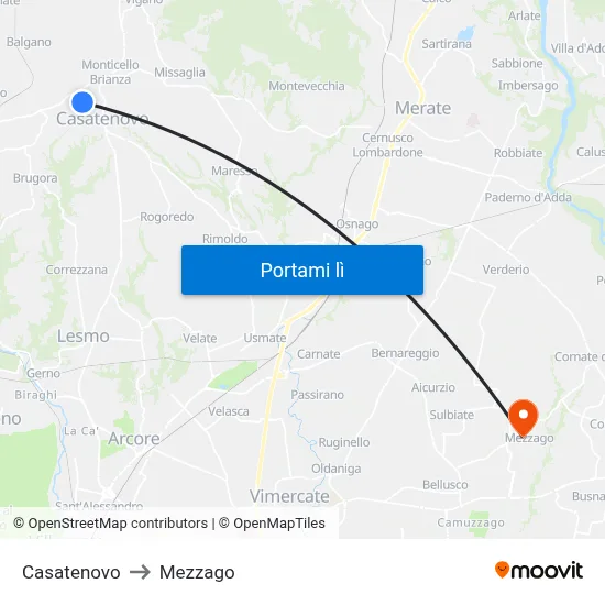 Casatenovo to Mezzago map