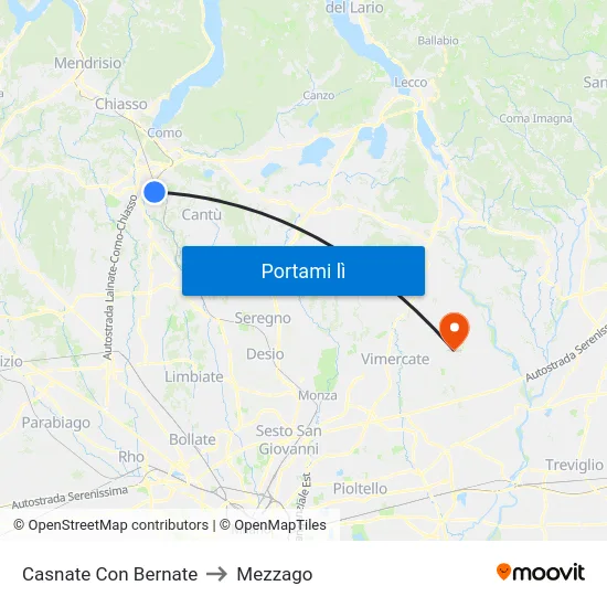 Casnate Con Bernate to Mezzago map
