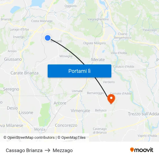 Cassago Brianza to Mezzago map