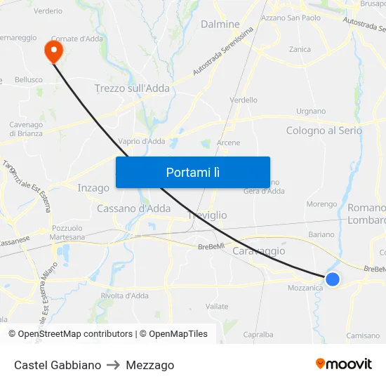 Castel Gabbiano to Mezzago map