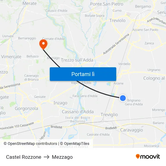 Castel Rozzone to Mezzago map