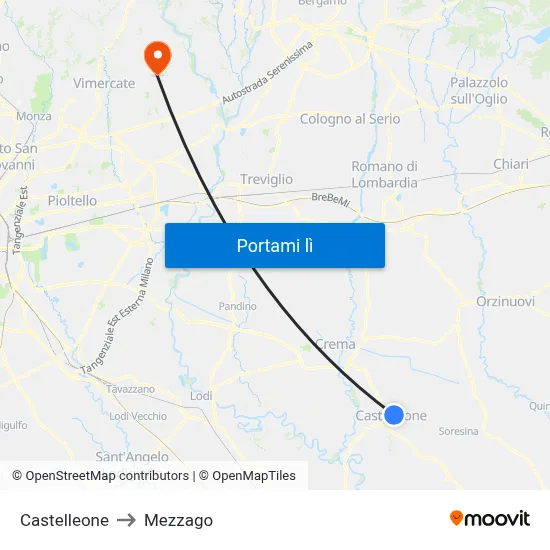 Castelleone to Mezzago map