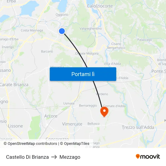 Castello Di Brianza to Mezzago map