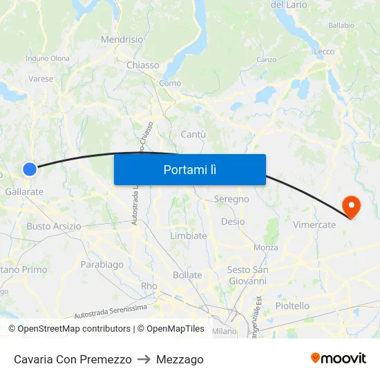 Cavaria Con Premezzo to Mezzago map