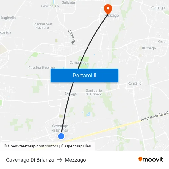 Cavenago Di Brianza to Mezzago map