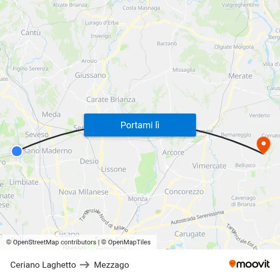 Ceriano Laghetto to Mezzago map