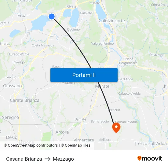 Cesana Brianza to Mezzago map