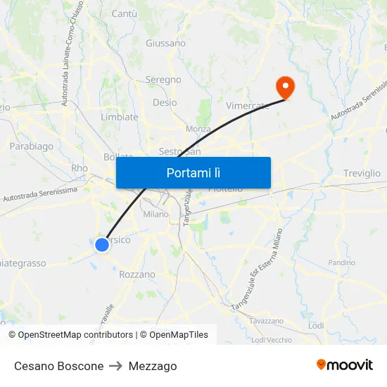 Cesano Boscone to Mezzago map