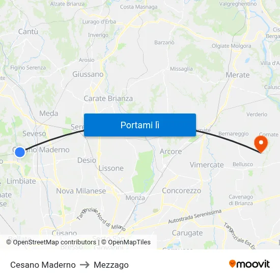 Cesano Maderno to Mezzago map
