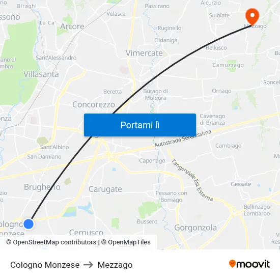 Cologno Monzese to Mezzago map