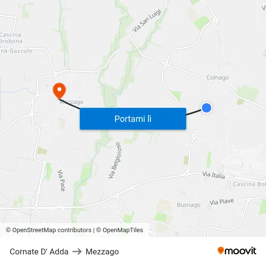 Cornate D' Adda to Mezzago map