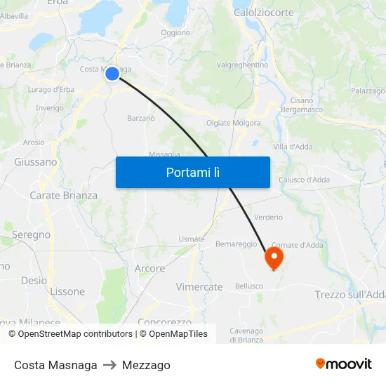 Costa Masnaga to Mezzago map