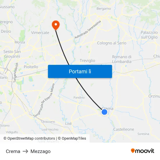 Crema to Mezzago map
