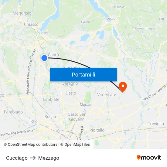 Cucciago to Mezzago map