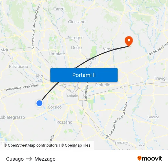 Cusago to Mezzago map