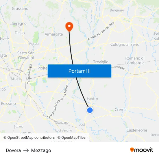 Dovera to Mezzago map