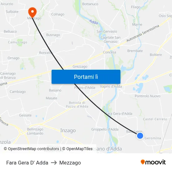 Fara Gera D' Adda to Mezzago map