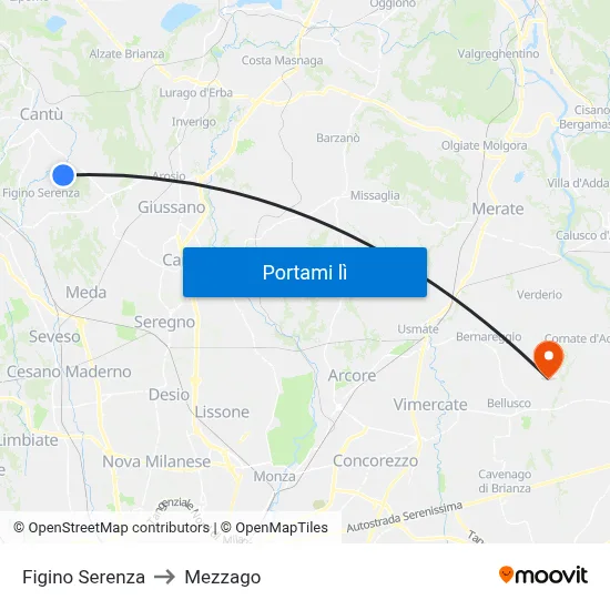 Figino Serenza to Mezzago map