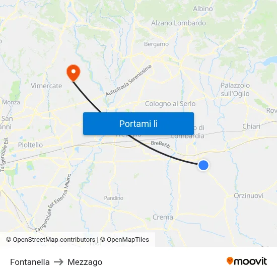 Fontanella to Mezzago map