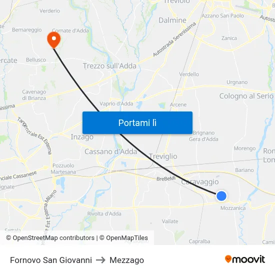 Fornovo San Giovanni to Mezzago map