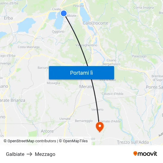 Galbiate to Mezzago map