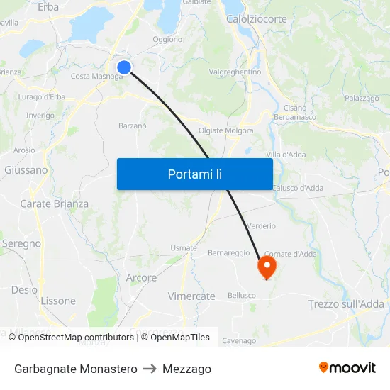 Garbagnate Monastero to Mezzago map
