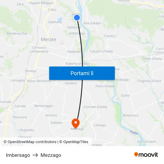 Imbersago to Mezzago map