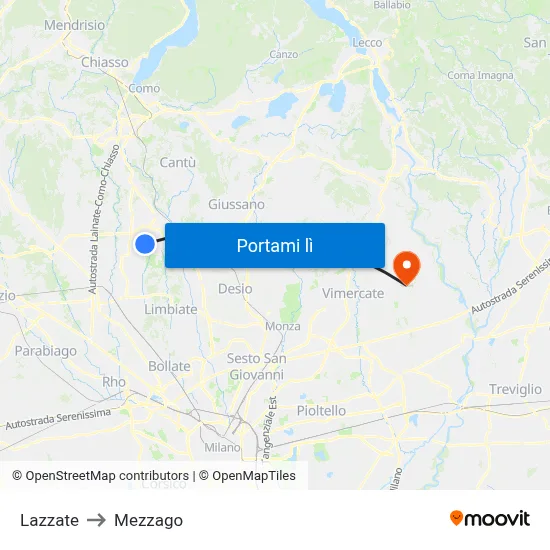 Lazzate to Mezzago map