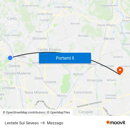 Lentate Sul Seveso to Mezzago map