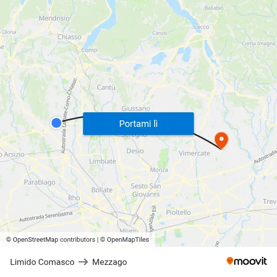 Limido Comasco to Mezzago map