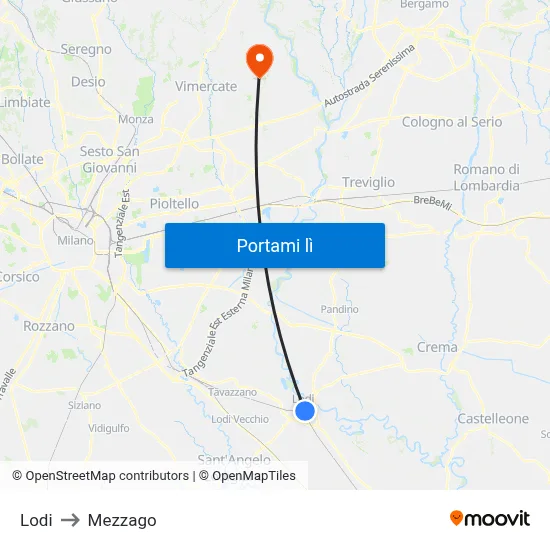 Lodi to Mezzago map