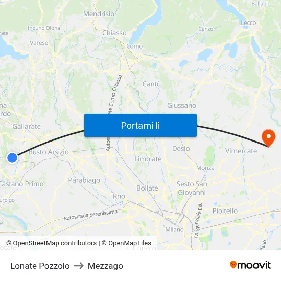 Lonate Pozzolo to Mezzago map
