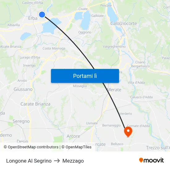 Longone Al Segrino to Mezzago map