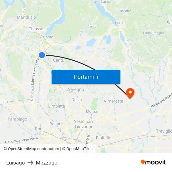 Luisago to Mezzago map