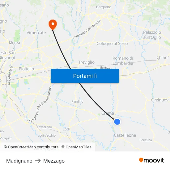 Madignano to Mezzago map