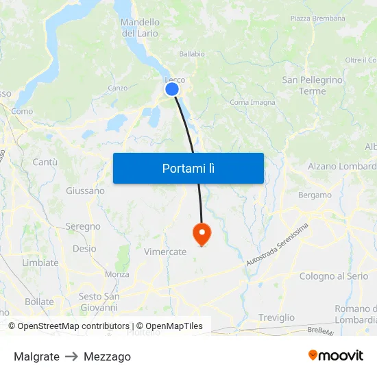 Malgrate to Mezzago map