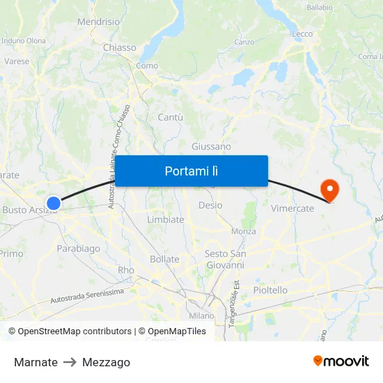 Marnate to Mezzago map