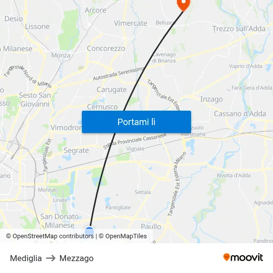 Mediglia to Mezzago map