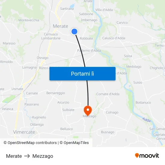 Merate to Mezzago map