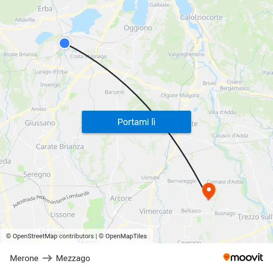 Merone to Mezzago map