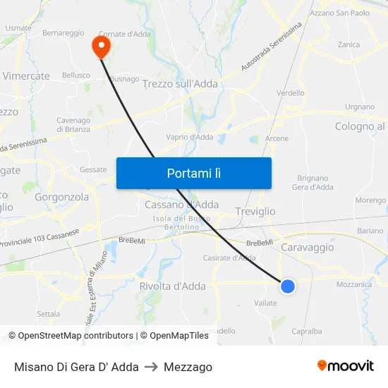 Misano Di Gera D' Adda to Mezzago map