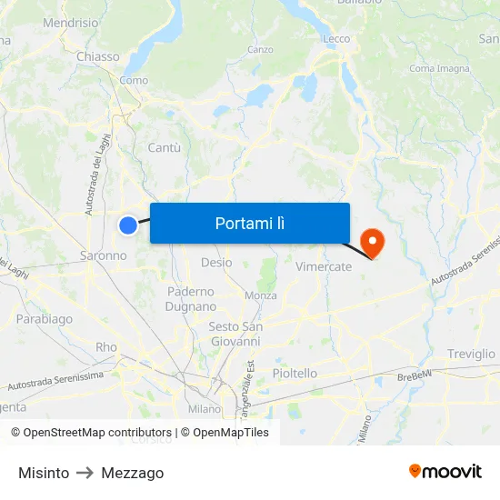 Misinto to Mezzago map