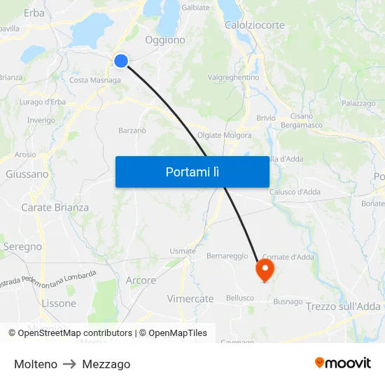 Molteno to Mezzago map