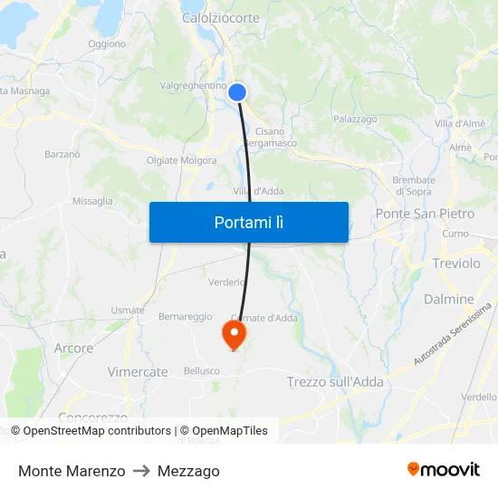 Monte Marenzo to Mezzago map