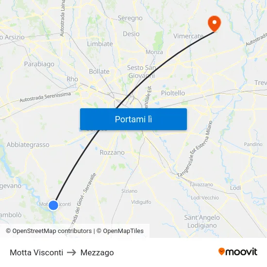 Motta Visconti to Mezzago map