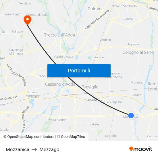 Mozzanica to Mezzago map