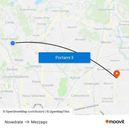 Novedrate to Mezzago map